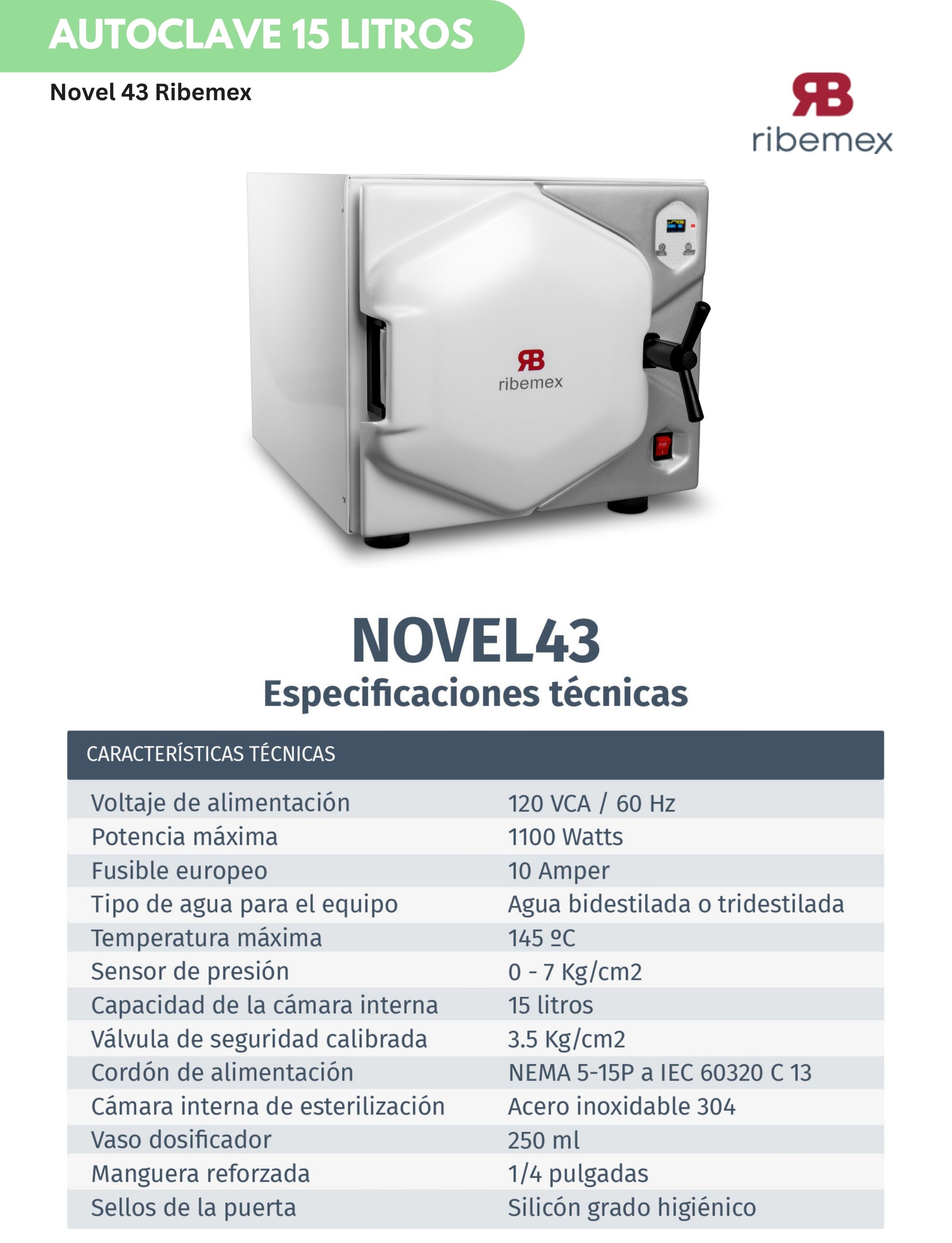 Autoclave 15 Litros Novel 43 Ribemex Orthosign